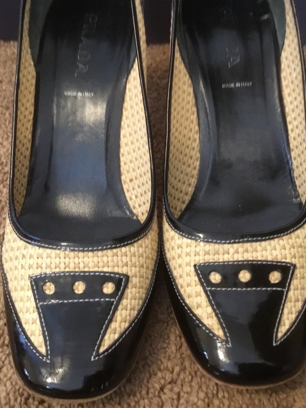 Prada Woven Raffia High Heels Cap Toe Patent Leather Heels (Size 8 1/2) - Picture 10 of 16